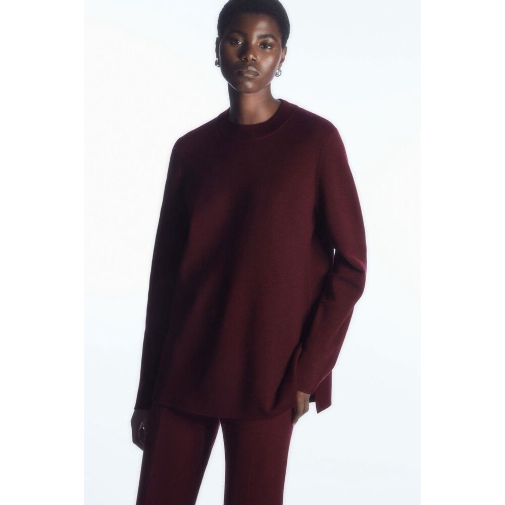 COS Sweater Womens Large Red Wool Blend Long Sleeve Tunic Pullover Crewneck